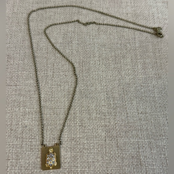 J Crew Gold Crystal Turtle Necklace - Picture 3 of 5